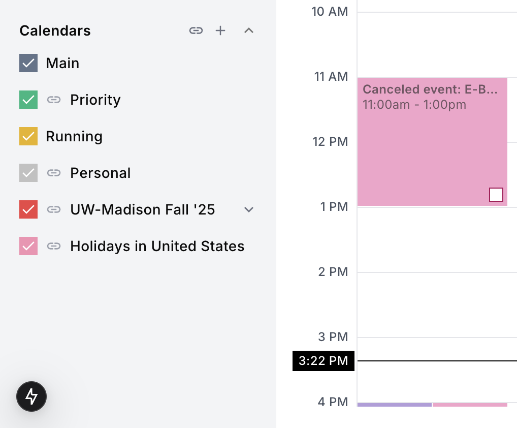 Subcalendars visible on the main calendar view